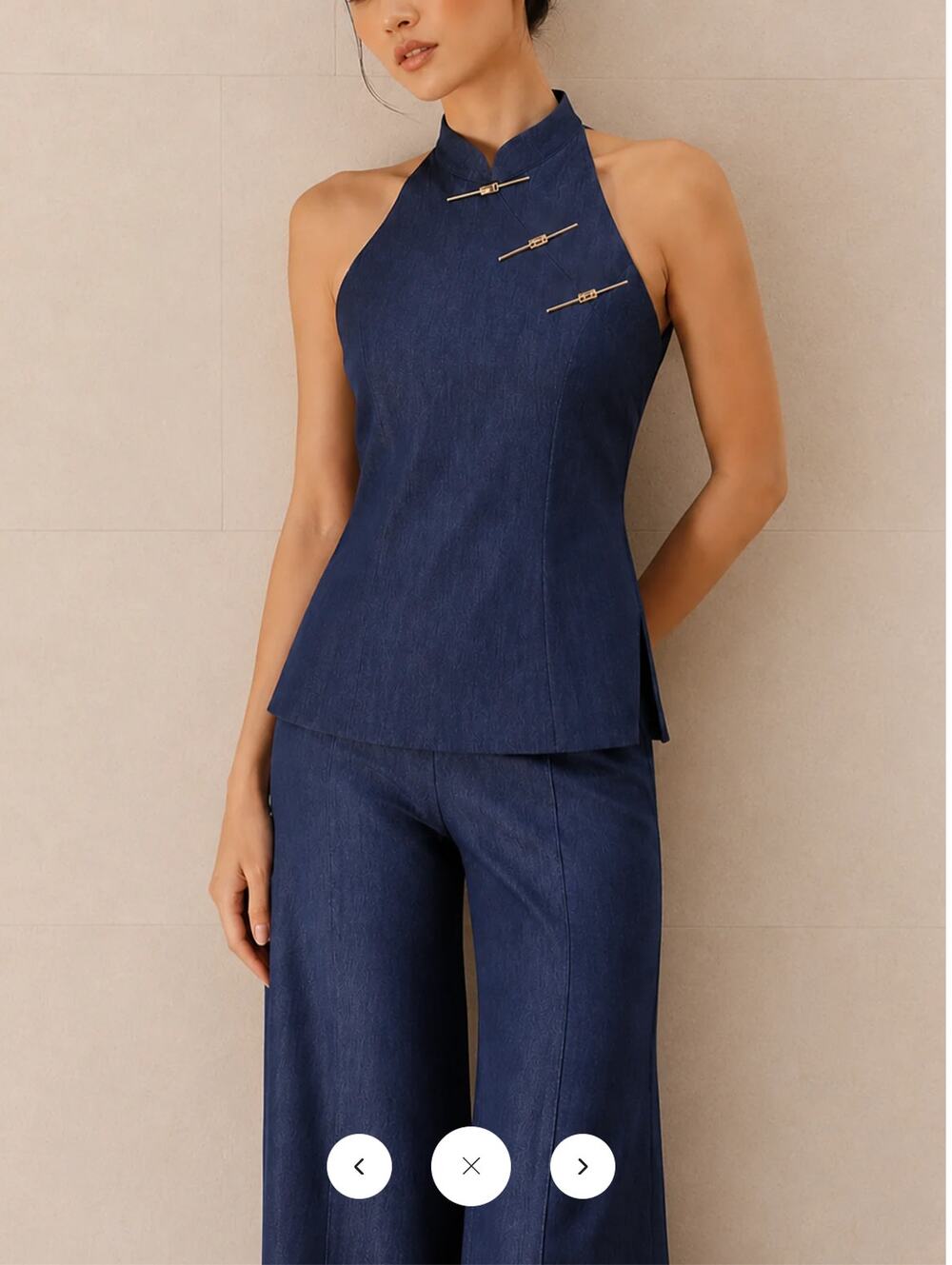 NWT Commense Metal Frog Button Halter Neck Pants Set Sz XS